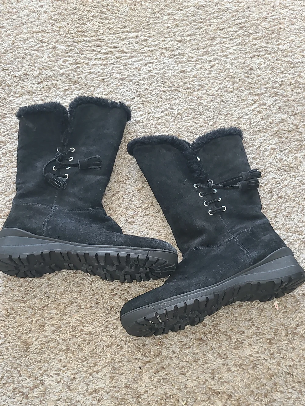 Ralph Lauren Black Suede Sherling/Faux-Fur Trim Winter Boots